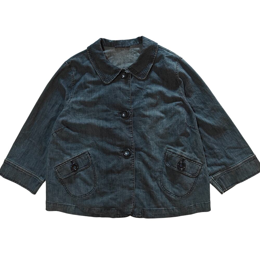 Denim Button Front Jacket Cropped 3/4 Sleeve Dark Wash S